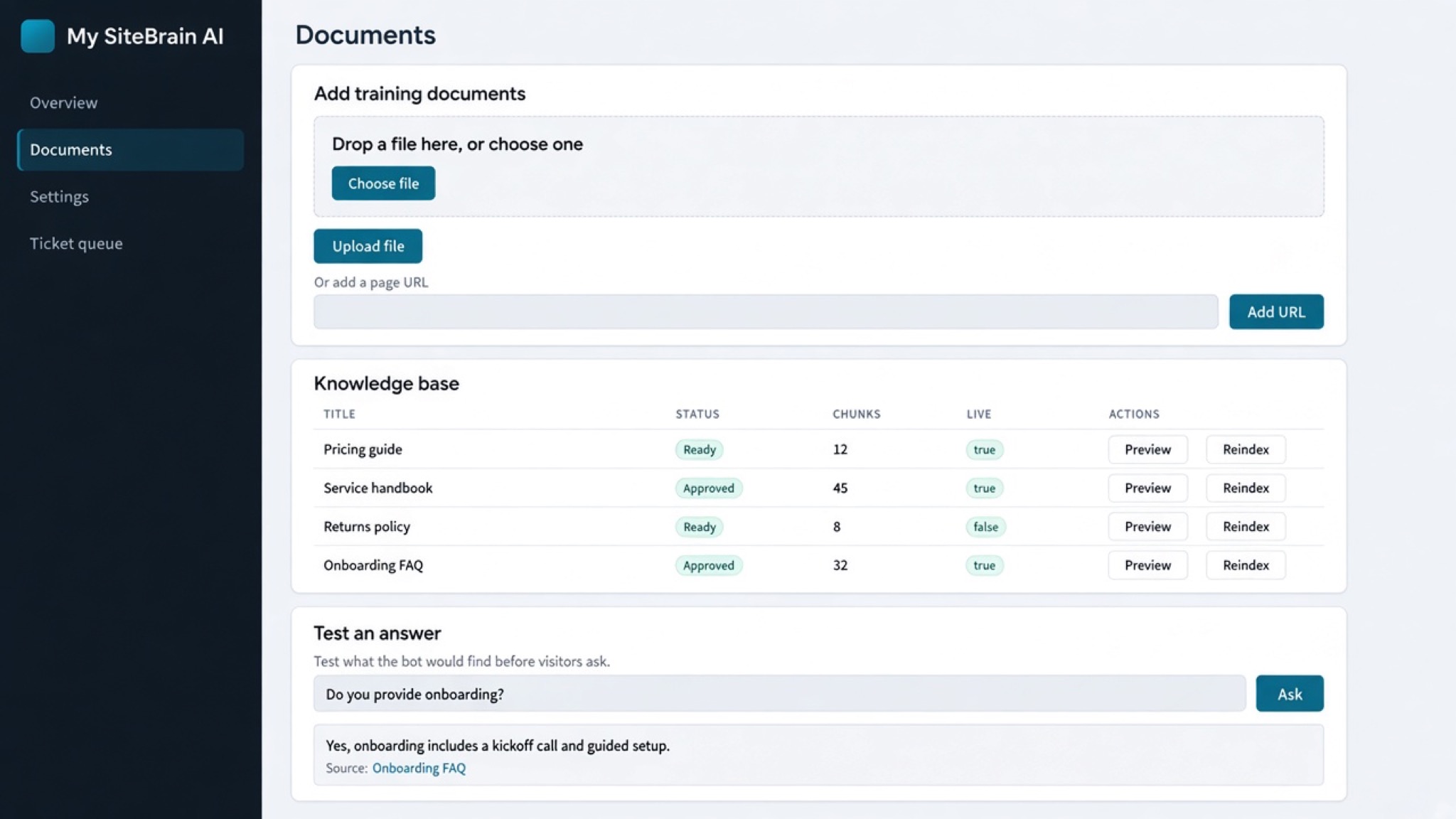 A no-code console for documents, approvals, branding, and usage