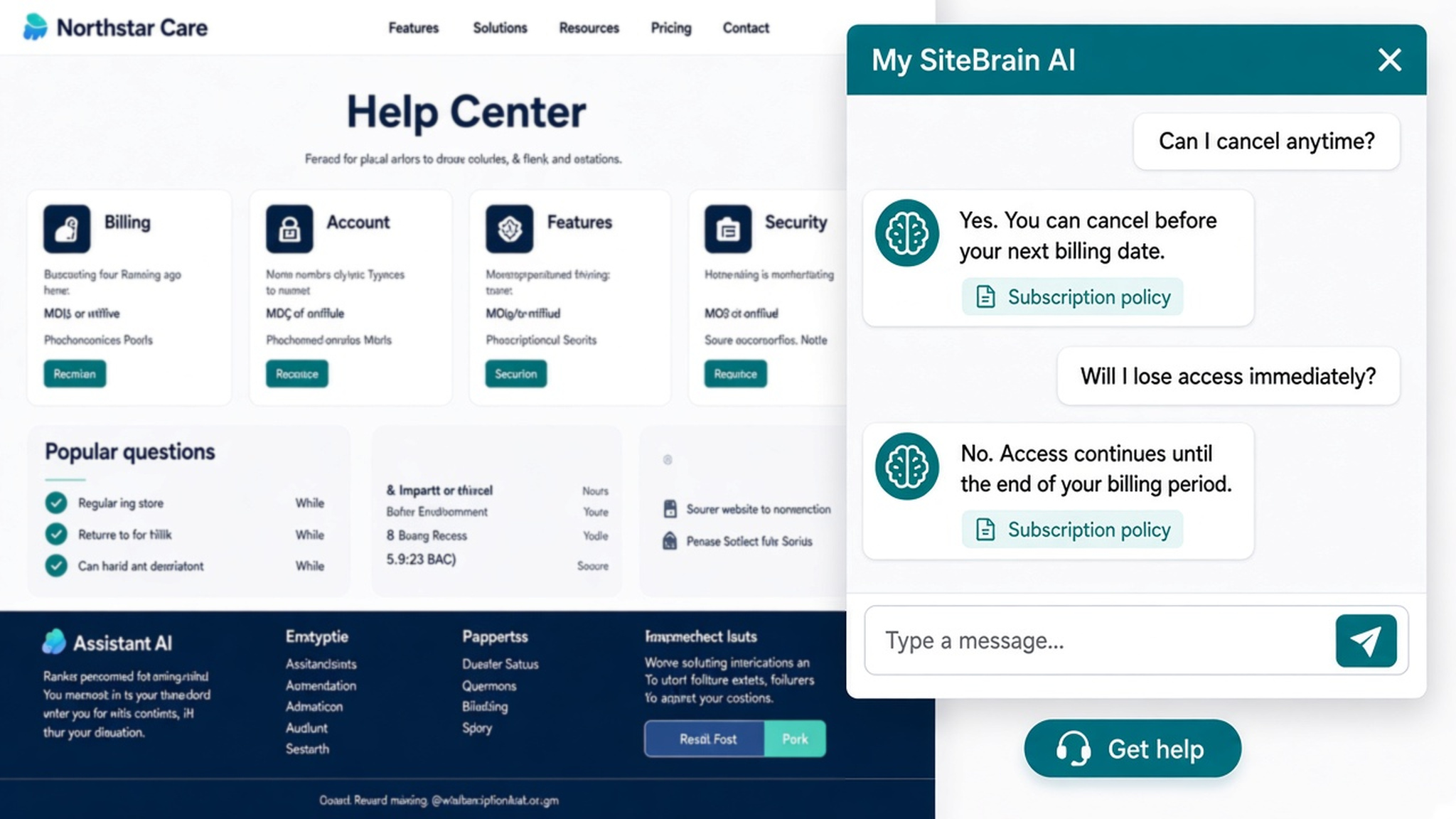 A realistic website chat answering a visitor's refund policy question